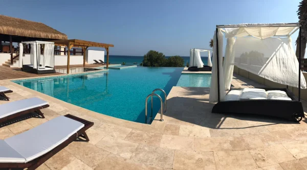 Doğal Lüksün İhtişamı: Çeşmede Sıcak Jakuzili Sonsuz Havuz, İroko & Traverten Teras ve Bar Alanı Detay